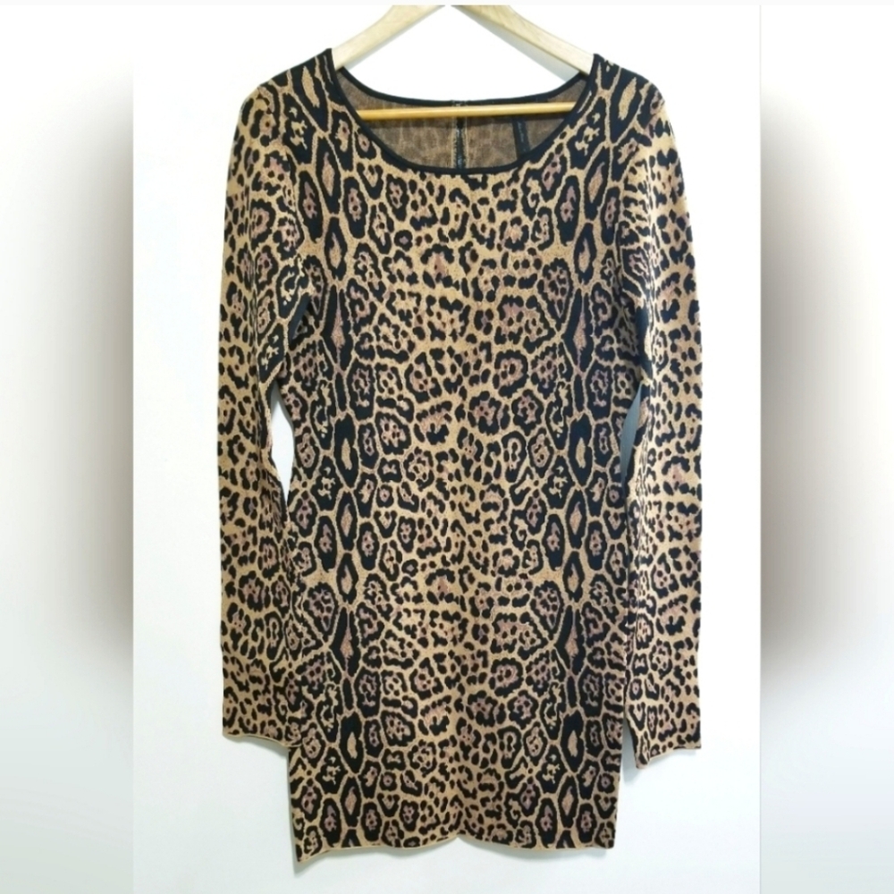 BCBG MAXAZRIA Sheena Leopard Print Bandage Long Sleeve Bodycon Dress Camel Combo